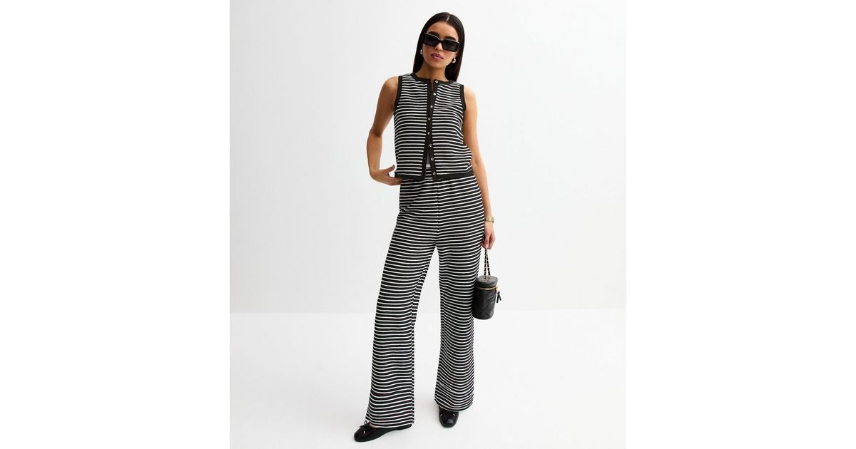 Textured Wide Leg Trousers in Black
