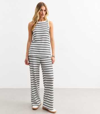 White Textured Stripe Loose Trousers