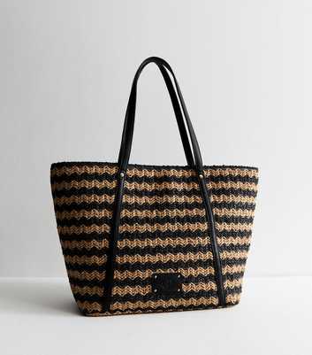 Black Woven Large Tote 