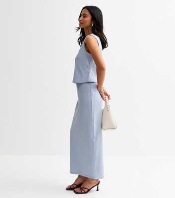 Petite Light Blue Ribbed Midi Skirt