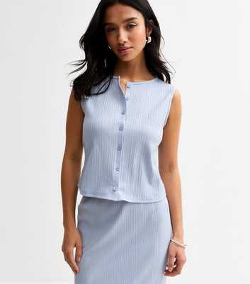 Petite Light Blue Ribbed Crew Neck Waistcoat