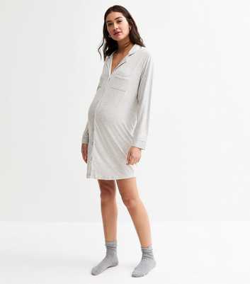 Maternity Light Grey Contrast Piping Night Dress