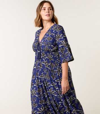 Blue Vanilla Curve Navy Floral Print V-Neck Midi Dress