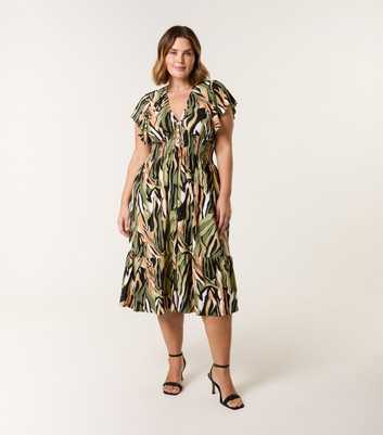 Blue Vanilla Curve Khaki Shirred Waist Midi Dress