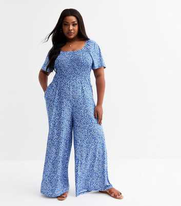 Blue Vanilla Curve Blue Floral Print Square Neck Jumpsuit