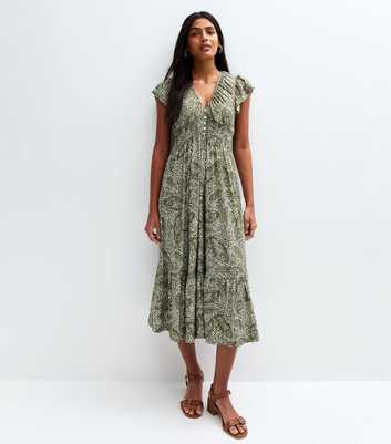 Blue Vanilla Olive Green Printed Midi Dress