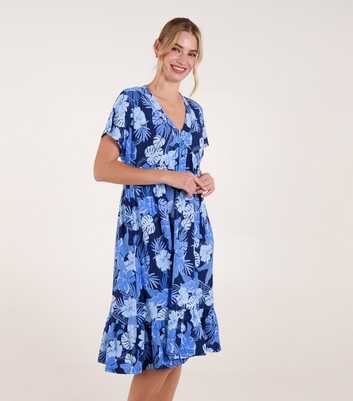 Blue Vanilla Blue Leaf V-Neck Smock Dress