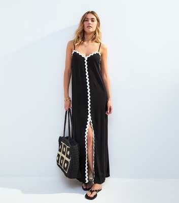 Black Contrast Trim Split Hem Maxi Dress