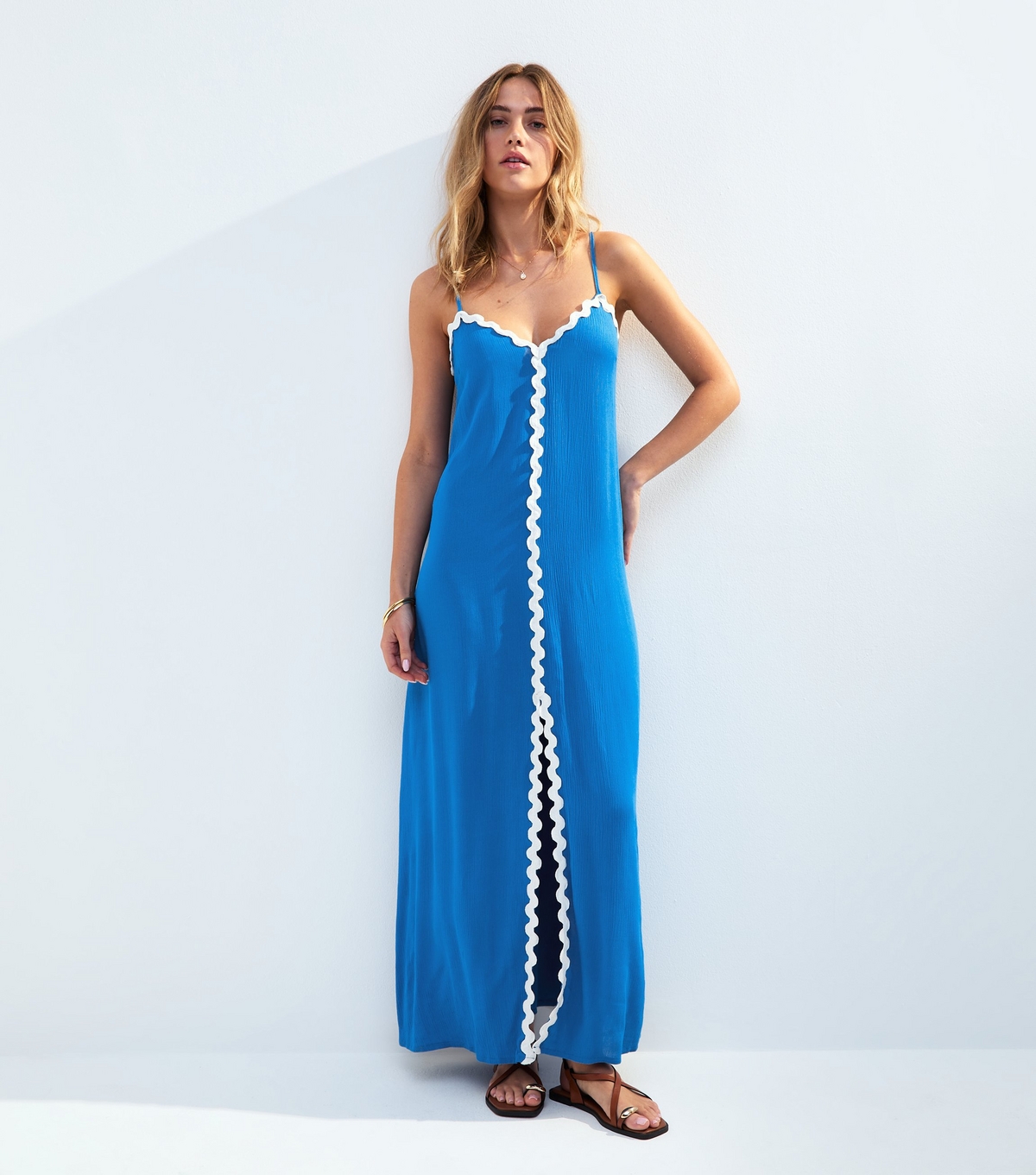 Women's Blue Contrast Trim Split Hem Maxi Dress New Look