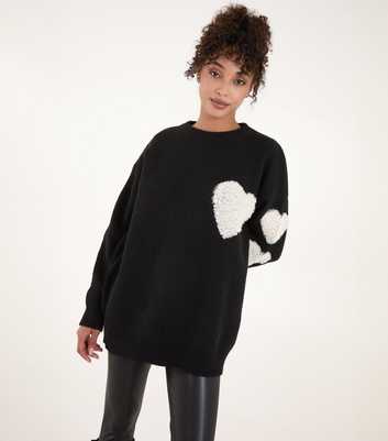 Blue Vanilla Black Flocked Heart Knitted Jumper