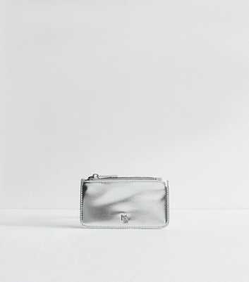 Silver Faux Leather Zip Pocket Cardholder