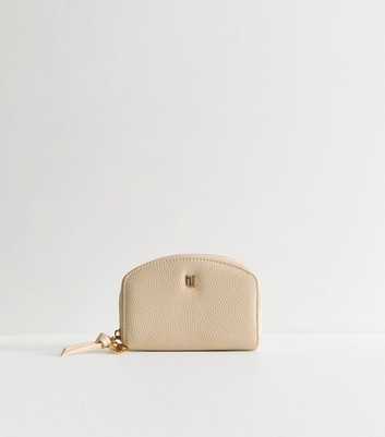 Cream Grained Faux Leather Zip Around Purse