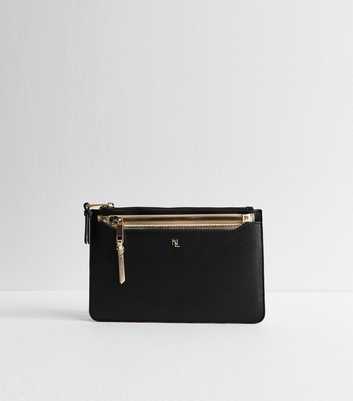 Black Grained Faux Leather Duo Pouch 