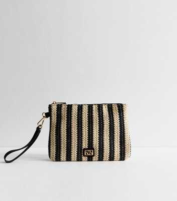 Black Raffia Look Striped Pouch