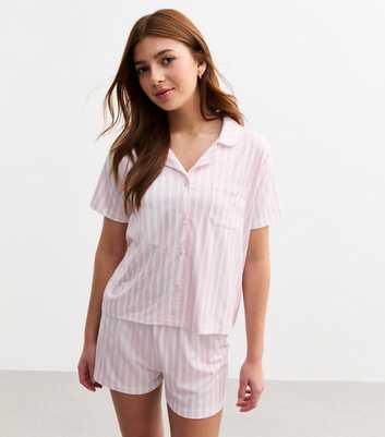 Girls Pink Striped Short Pyjama Set