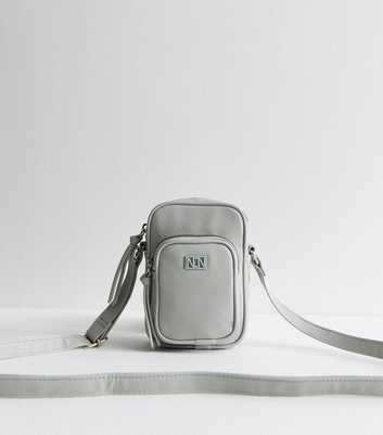 Grey Faux Leather Crossbody Phone Bag 