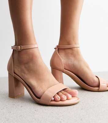 Wide Fit Cream Patent Block Heel Sandals