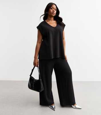 Curves Black Soft Touch Wide Leg Trousers