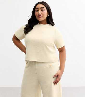 Curves Textured Button Detail Crop T-Shirt