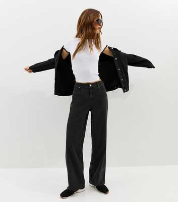Black Elasticated Waist Wide Leg Jeans
