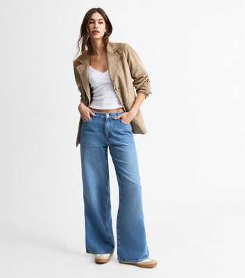 Blue Elasticated Waist Wide Leg Jeans