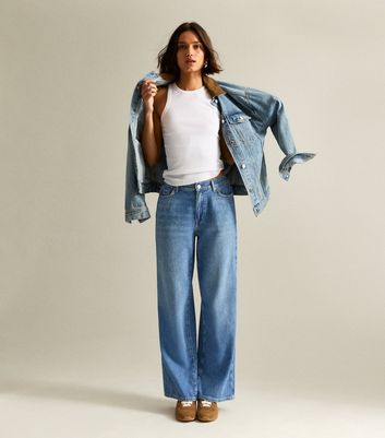 Blue Elasticated Waist Wide Leg Jeans New Look