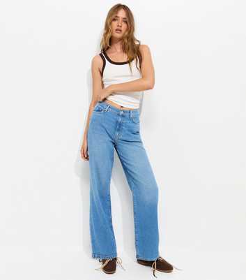 Blue Elasticated Waist Wide Leg Jeans