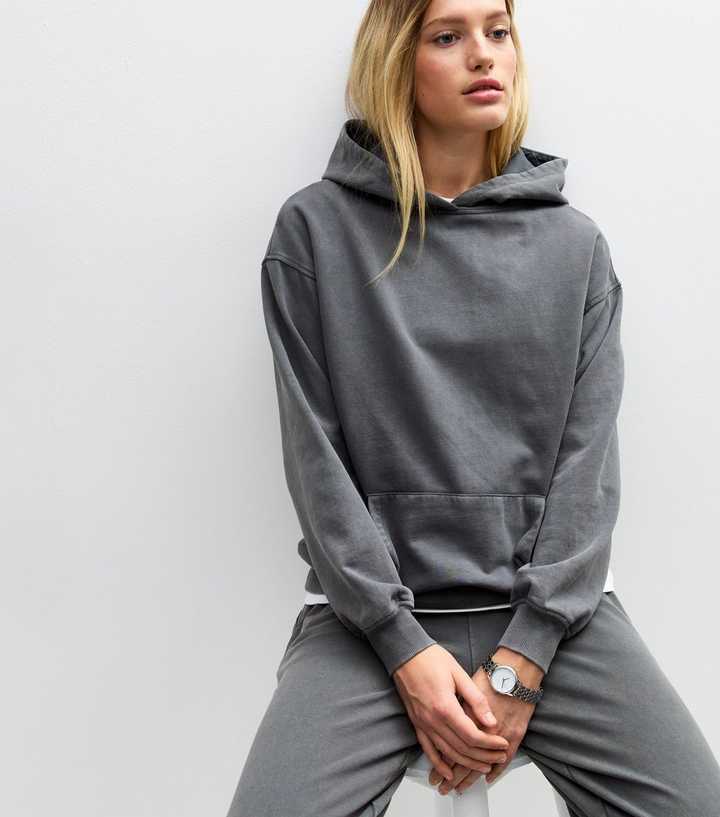Grey Acid Wash Pullover Hoodie 