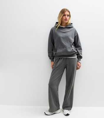 Grey Acid Wash Wide Leg Joggers 