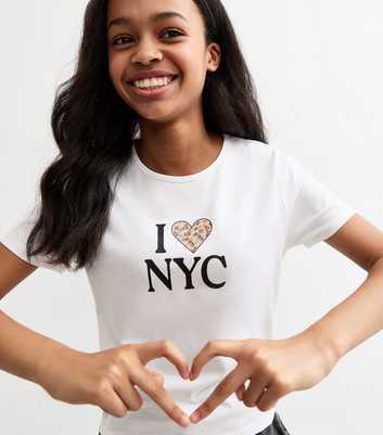 Girls White NYC Cotton Jersey Baby Tee