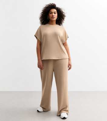 Curves Mink Textured Wide Leg Trousers