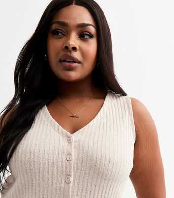 Curves Cream Ribbed Button Front Waistcoat