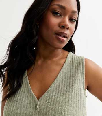 Curves Light Khaki Ribbed Button Front Waistcoat