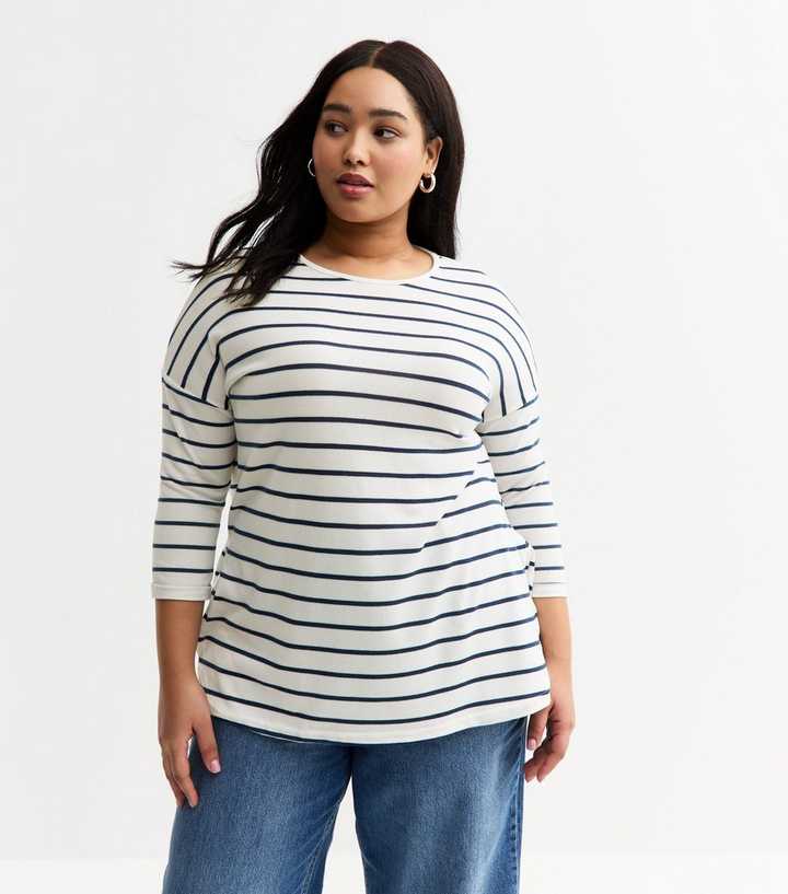 White Textured Striped Top