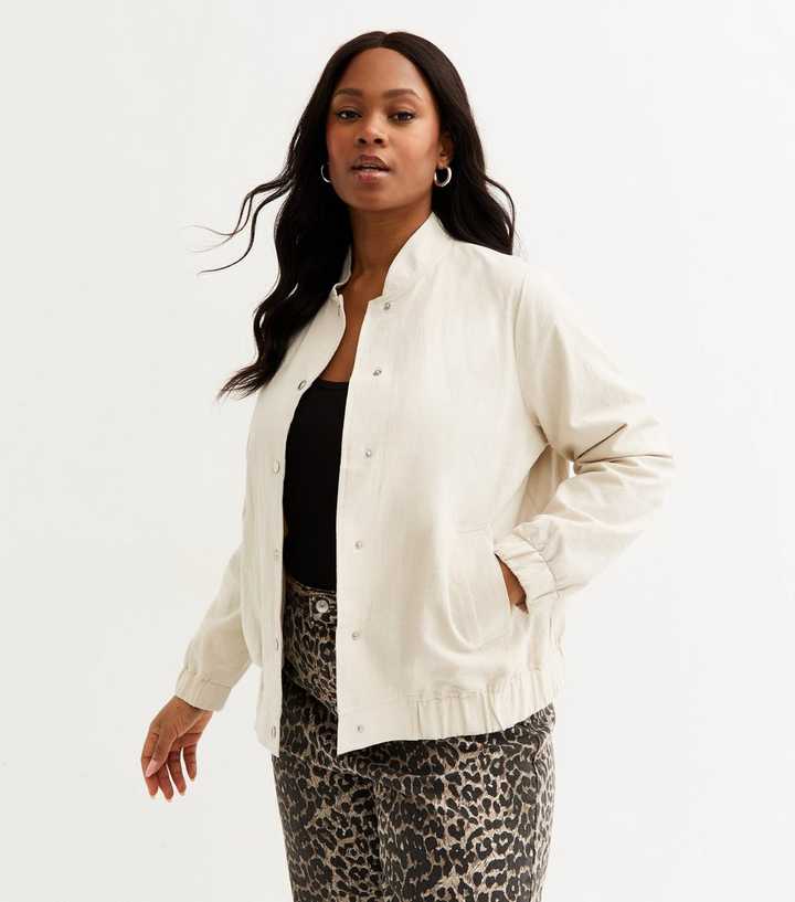 Curves Cream Long Sleeve Bomber Jacket