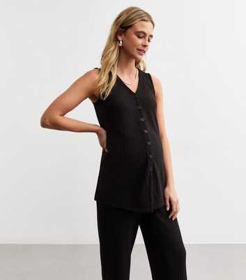 Maternity Black Ribbed Button Front Waistcoat