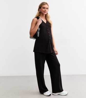 Maternity Black Ribbed Wide Leg Trousers