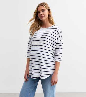 Maternity White Striped Soft Touch Step Hem Top