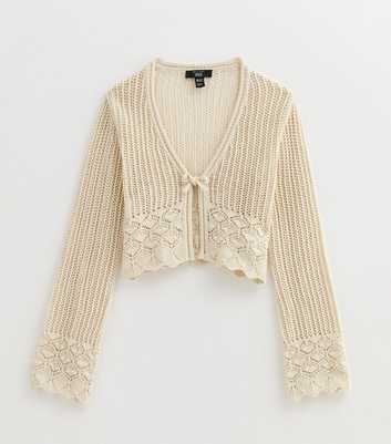 Girls Cream Stitch Design Tie Front Cardigan