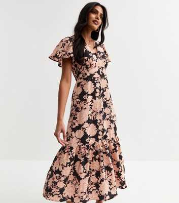 Black Floral Print Tiered Midi Tea Dress