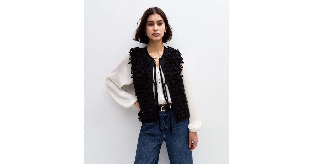 Black Loop Knit Waistcoat | New Look