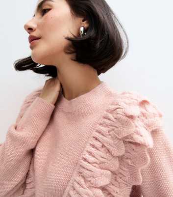 Pink Pointelle Frill Crew Neck Jumper