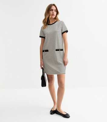 White Stripe Print T-Shirt Mini Dress