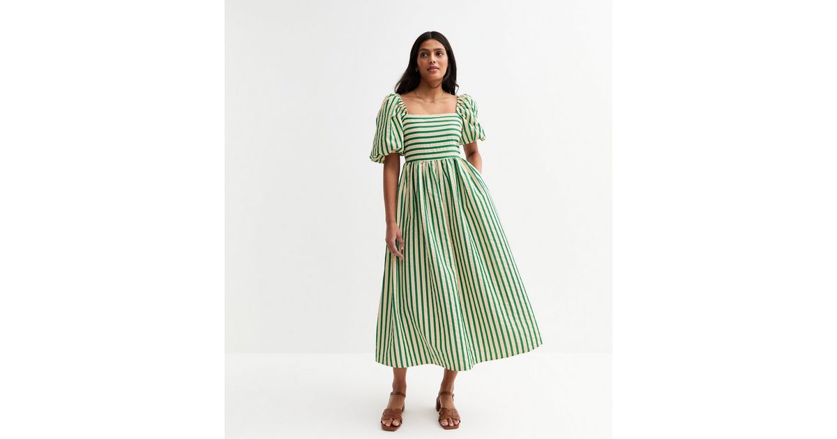 knee length dresses for ladies Striped Silk Midi Dress
