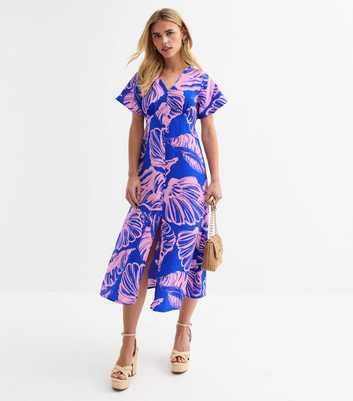 Petite Blue Shell Print Midi Dress