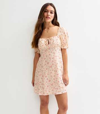 Petite Cream Floral Print Milkmaid Mini Dress