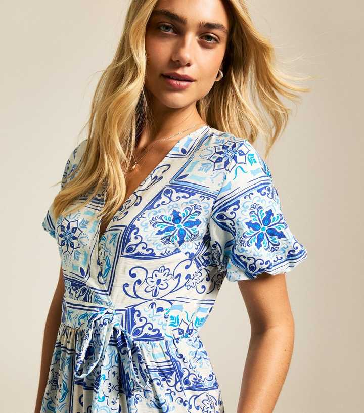 princess polly baby blue dress Blue White Tile Dress main image 0