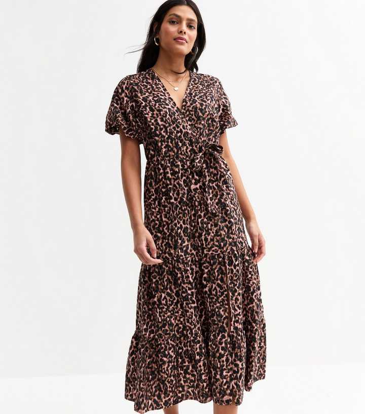 Leopard Print New Look Curve Wrap Dress New Look Curve Satin Wrap