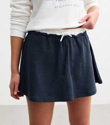 Girls Navy Contrast Waistband Jersey Skort