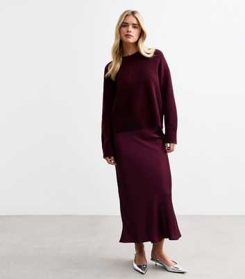 Petite Burgundy Satin Slip Skirt